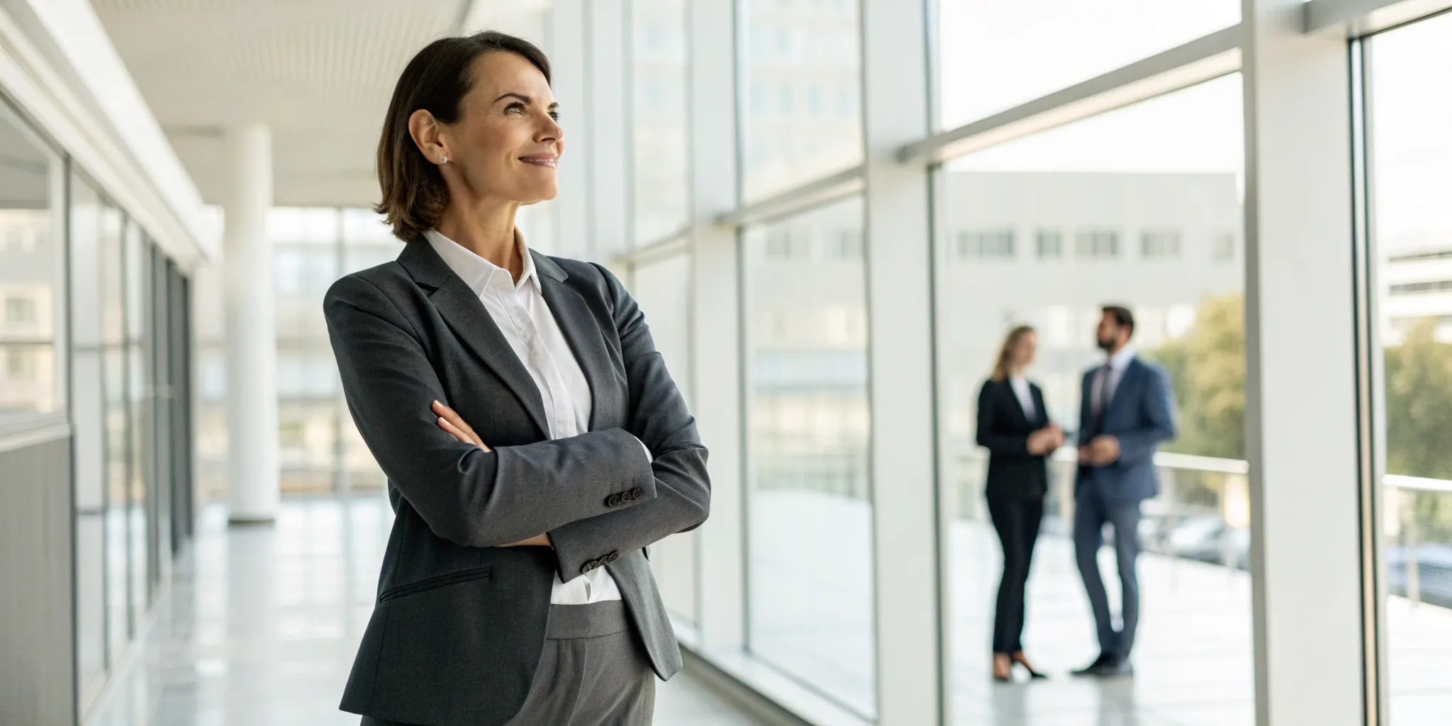 Confident woman looking out a window, considering the signs perimenopause is ending and what comes next.
